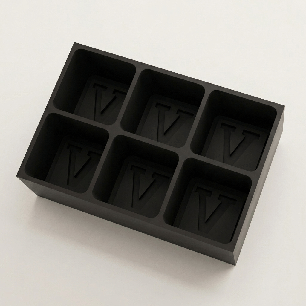 Black silicone Letter V ice cube tray, 6-cavity mould with bold monogram V design