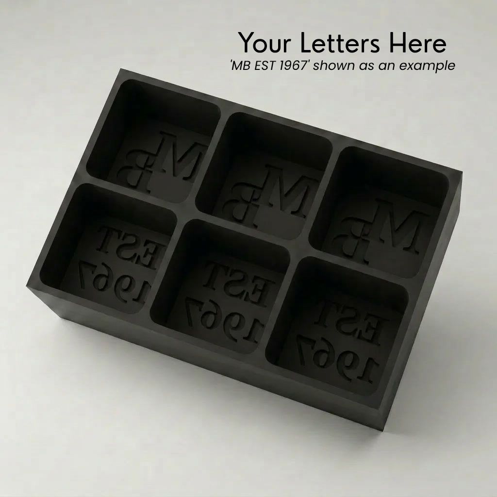 Black monogrammed silicone ice cube tray, personalised with custom initials and established year