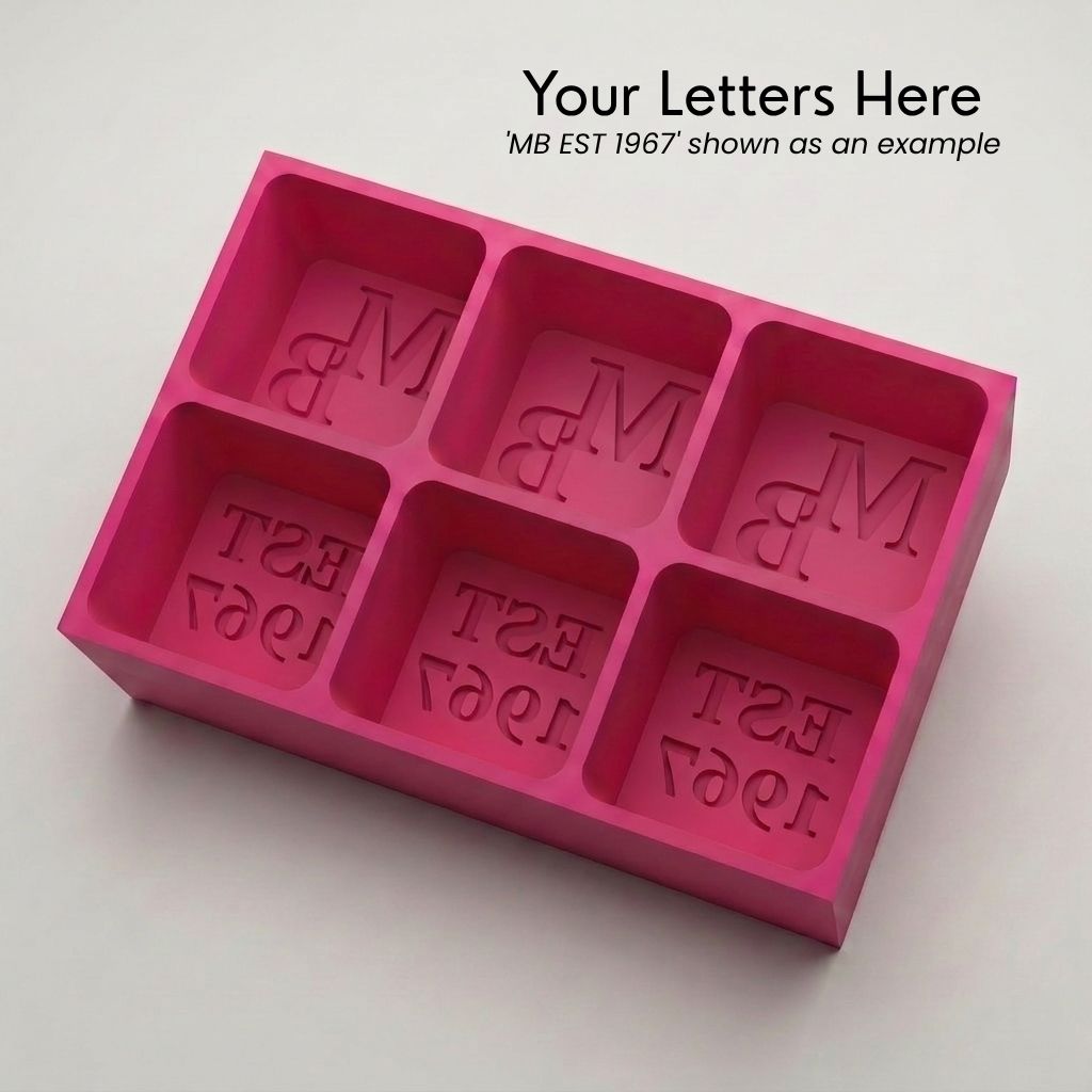 Pink monogrammed silicone ice cube tray, personalised with custom initials and established year