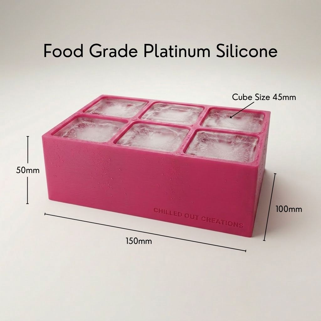 Pink monogrammed ice cube tray dimensions – food grade platinum silicone with 45mm cubes