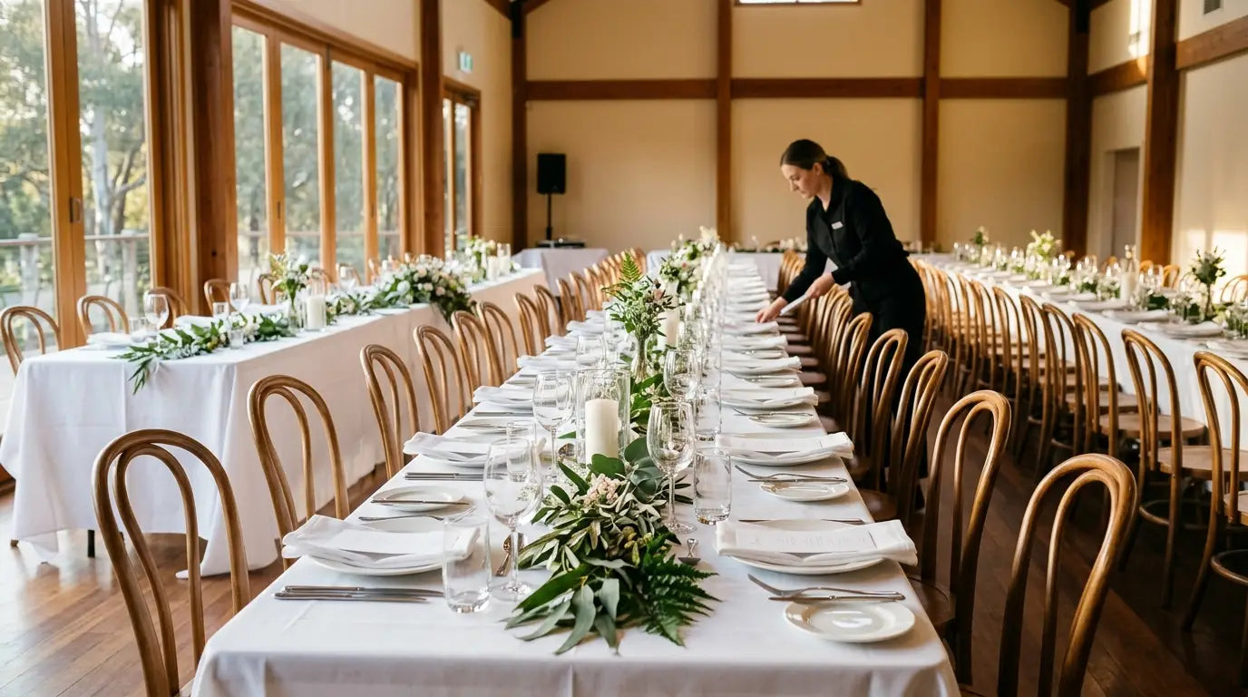 Function venue packages: reception room set for a wedding before guests arrive