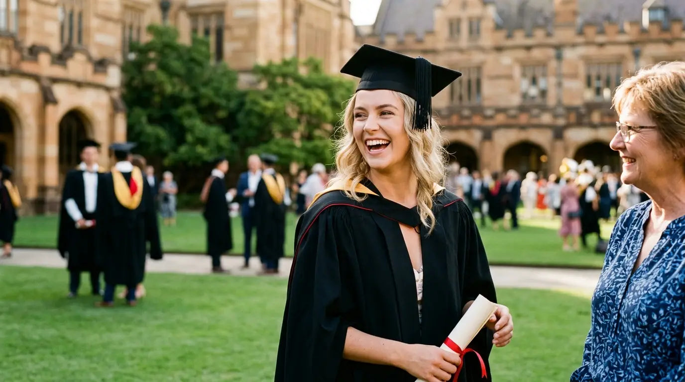 Graduation gift ideas Australia - university graduate celebrating with family after the ceremony