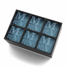 Elegant black tray engraved with six matching M & V initials – the perfect personalised ice mould for anniversaries, weddings, or romantic gifting.