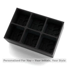 Matte black silicone ice tray mould with SM initials in each cube cavity, premium personalised bar accessory for stylish home bars and gifts.