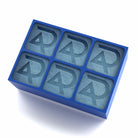 Blue silicone tray with custom AP logo cubes – ideal for corporate events, bar branding, or marketing gifts.