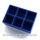 Blue silicone mold with pre-engraved letters on a white background