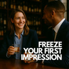 Professional woman and man enjoying drinks with custom ice cubes at a business bar – ideal for executive gifting, client events, or networking impressions.