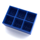 Empty blue silicone ice tray mold featuring corporate hexagonal B logo and BOXTOP EXPO business text with EST 2024 date compartments for branded company ice