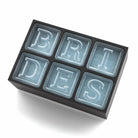 Custom black ice tray with “BRIDES” lettering, perfect for bold and modern bridal party celebrations.
