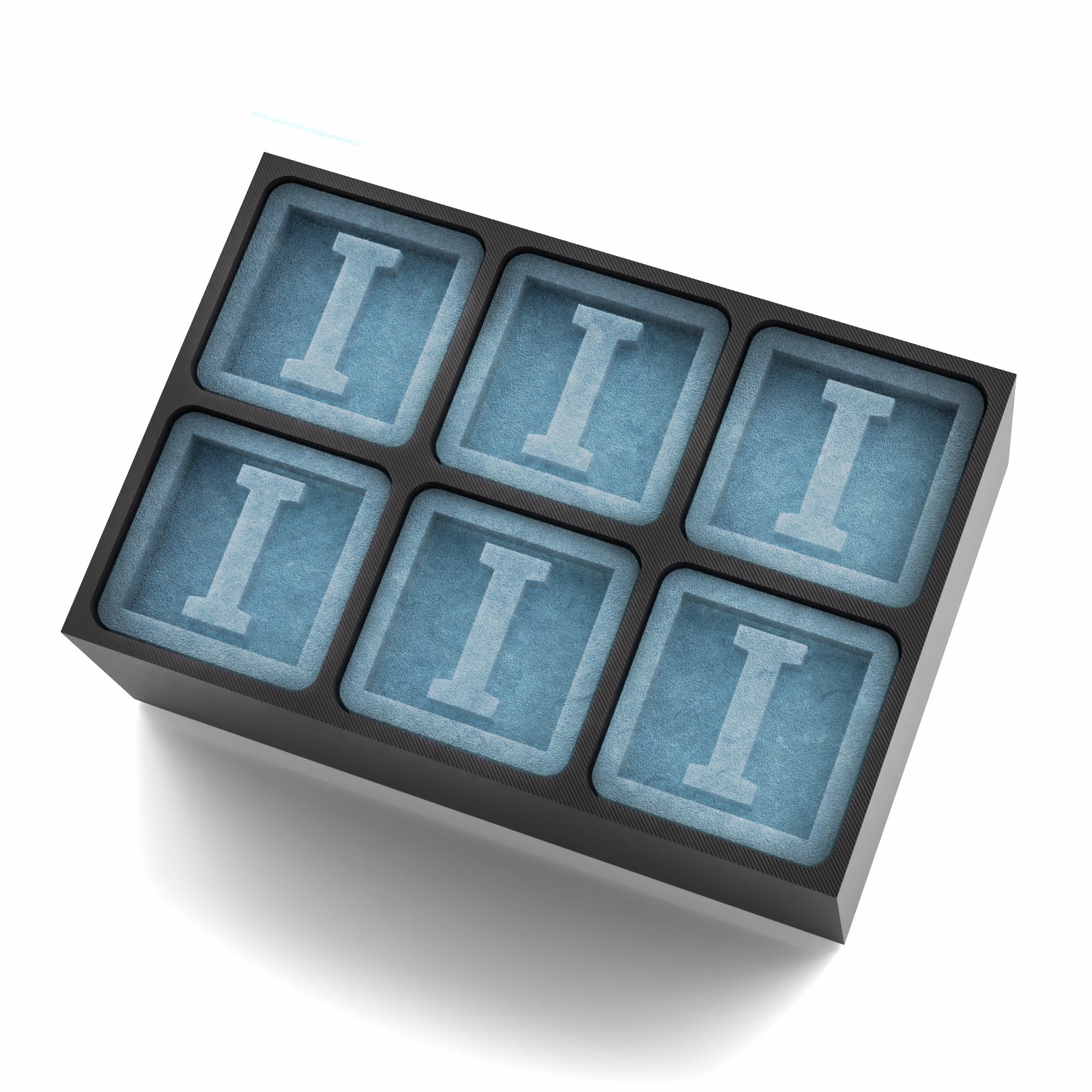 Elegant black ice tray with large “I” letter cubes – perfect personalised gift for milestone birthdays, whisky lovers, and stylish home entertaining.