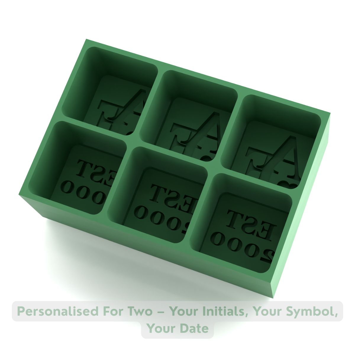 Green custom ice tray for couples with initials and EST year; romantic anniversary or housewarming gift