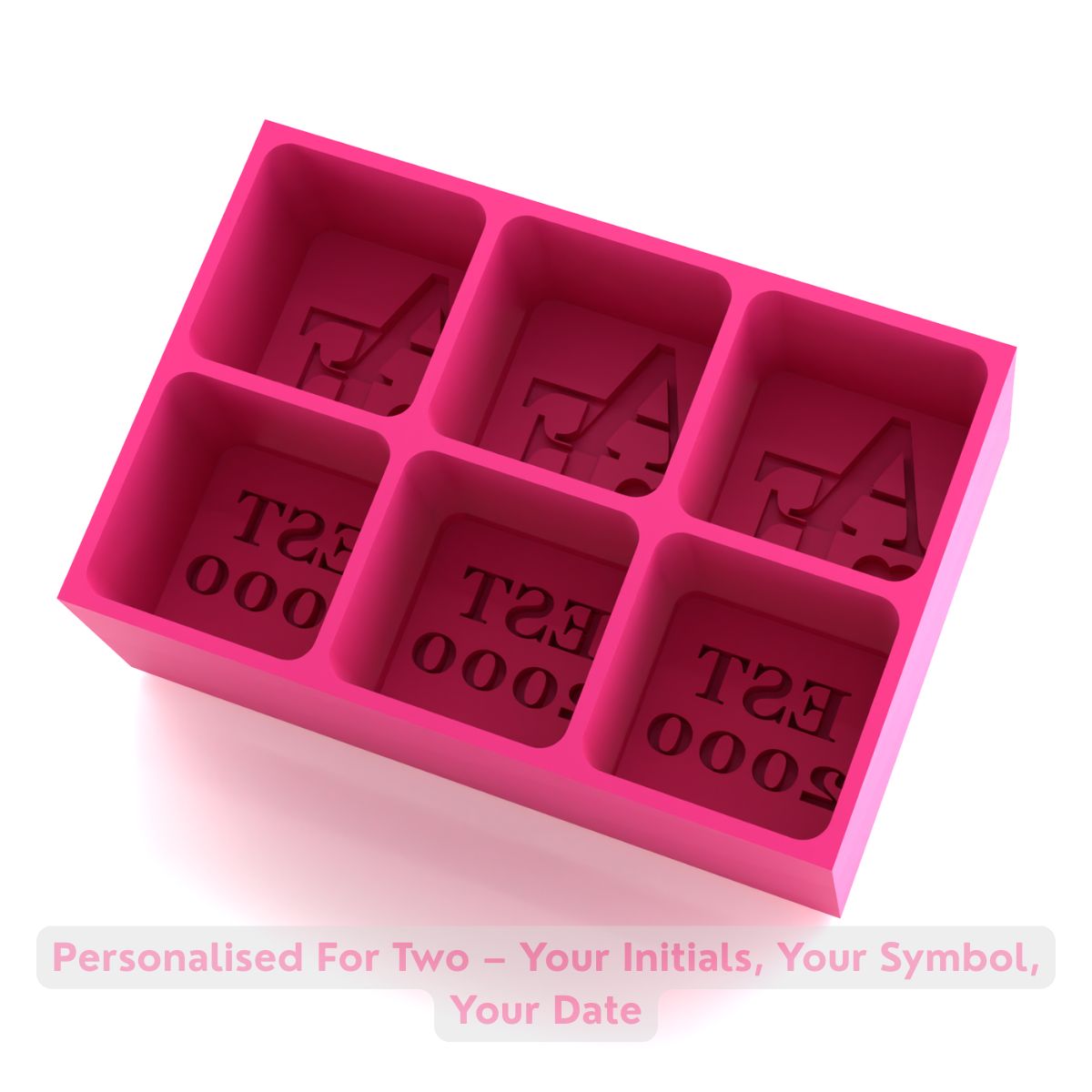 Pink personalised ice tray for couples; choose two initials, heart or & symbol, and EST year