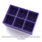 Purple silicone tray for custom initials and EST year; handmade Australian barware for anniversaries
