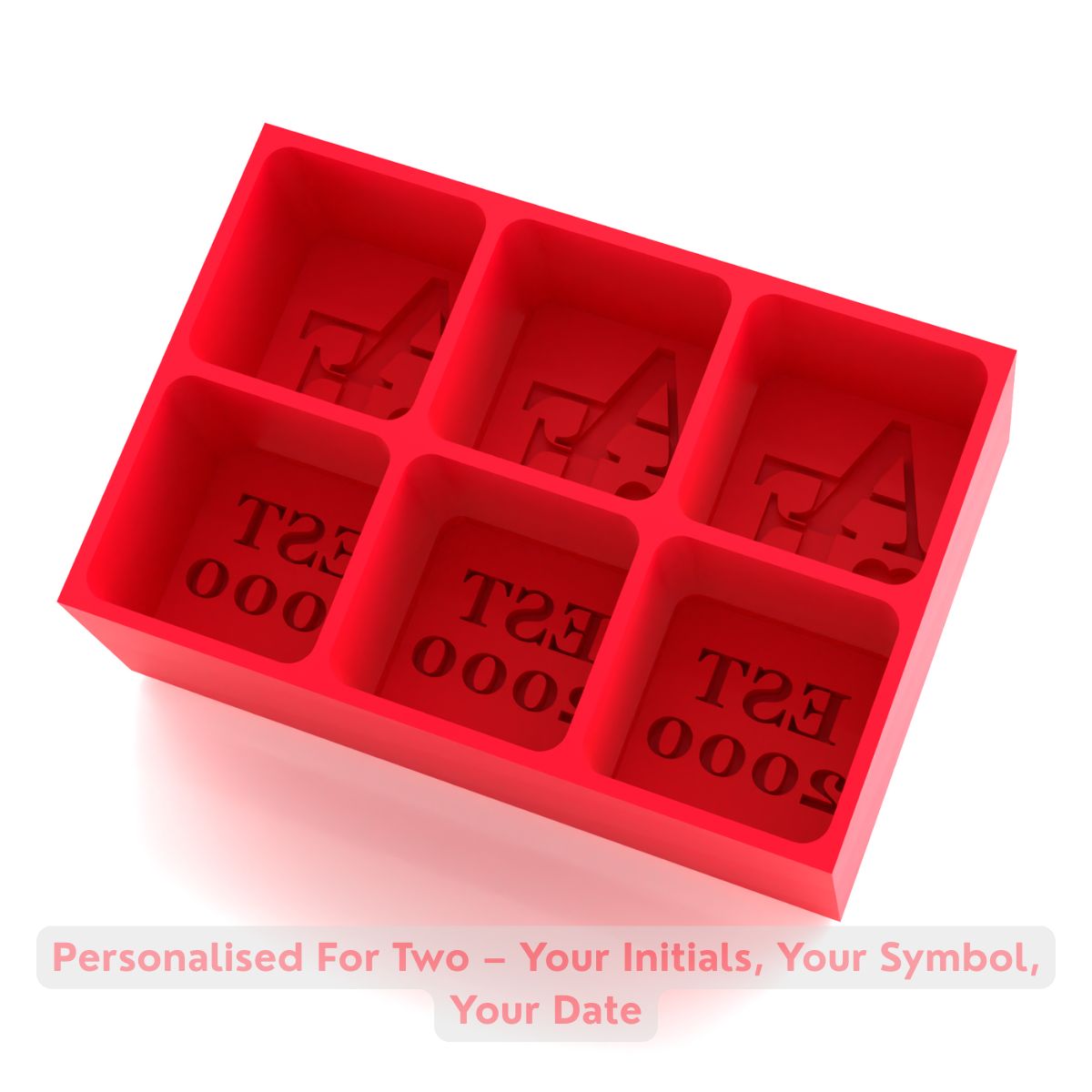 Red personalised ice cube tray featuring couples’ initials and EST year; romantic gift for home bars