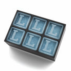 Black silicone ice tray with large letter L monogrammed cubes, perfect for custom bar gifts