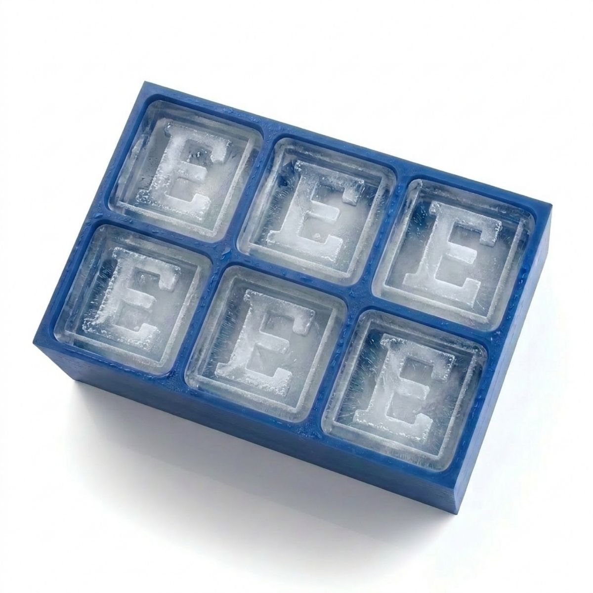 Blue custom ice tray with letter E – perfect for personalised gifts, handmade in Australia