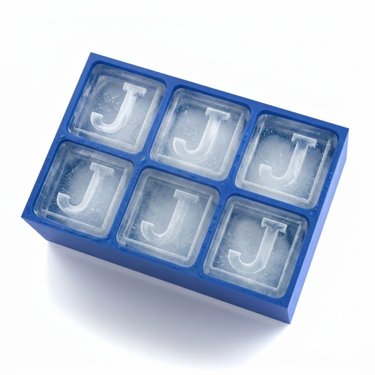 Blue custom ice tray with letter J – perfect for personalised gifts, handmade in Australia