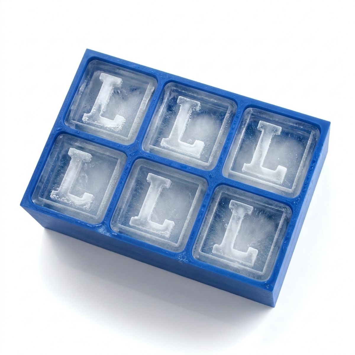 Blue custom ice tray with letter L – perfect for personalised gifts, handmade in Australia