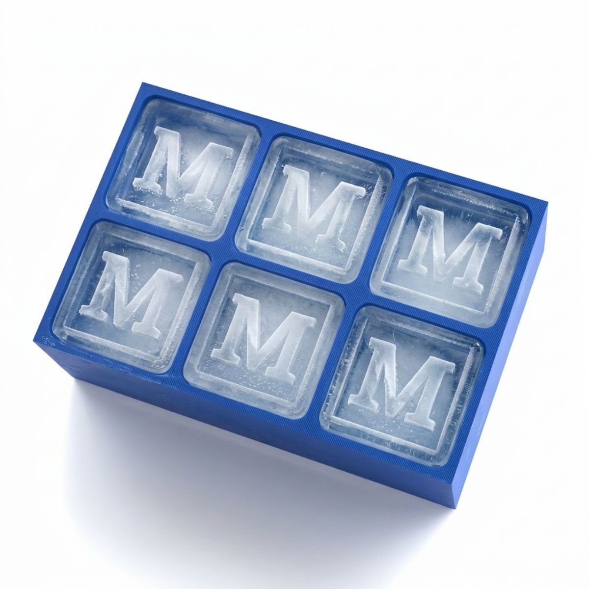 Blue custom ice tray with letter M – perfect for personalised gifts, handmade in Australia