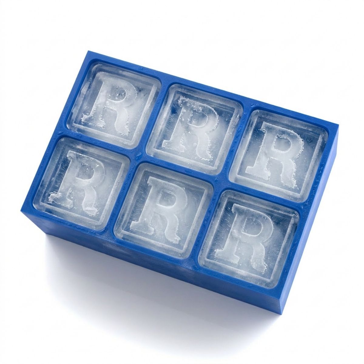 Blue custom ice tray with letter R – perfect for personalised gifts, handmade in Australia