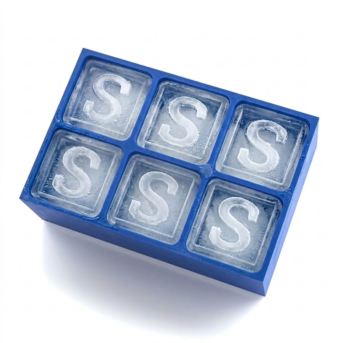 Blue custom ice tray with letter S – perfect for personalised gifts, handmade in Australia