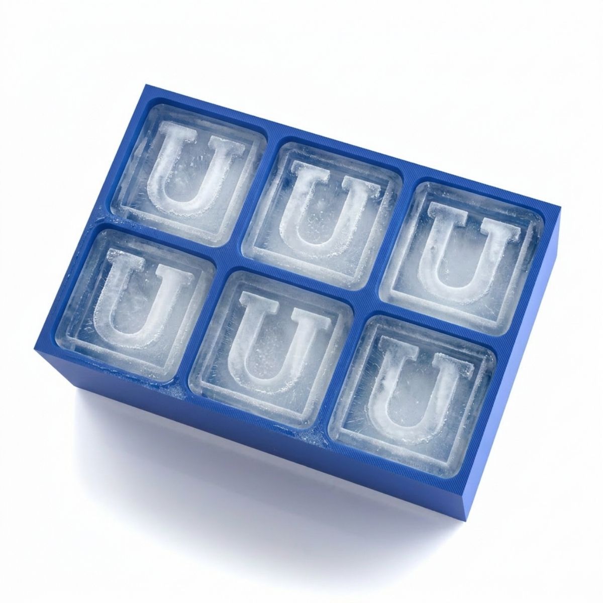 Blue custom ice tray with letter U – perfect for personalised gifts, handmade in Australia