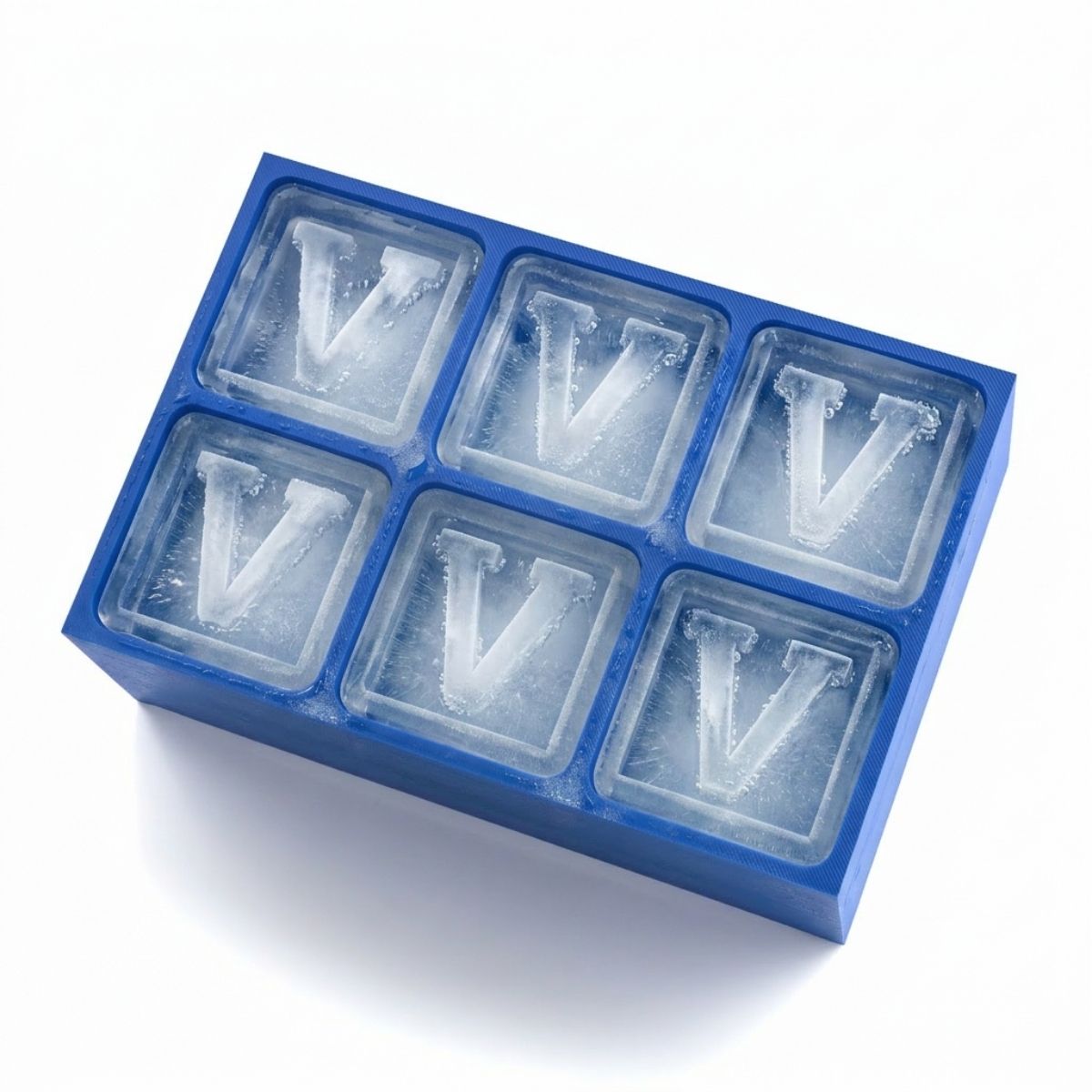 Blue custom ice tray with letter V – perfect for personalised gifts, handmade in Australia
