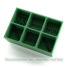 Green silicone ice cube tray with six cavities and reversed lettering — personalised for Mum or special women who love thoughtful handmade gifts.