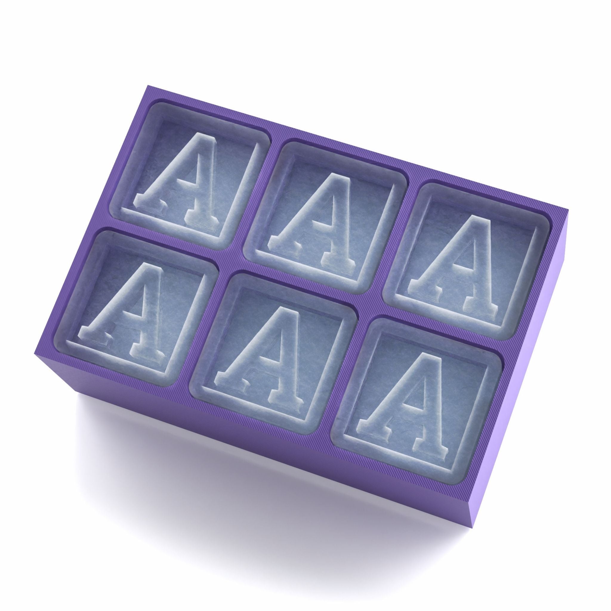 Rich purple monogram tray with frosted A cubes, perfect for cocktail lovers, party hosts, or sentimental keepsakes.
