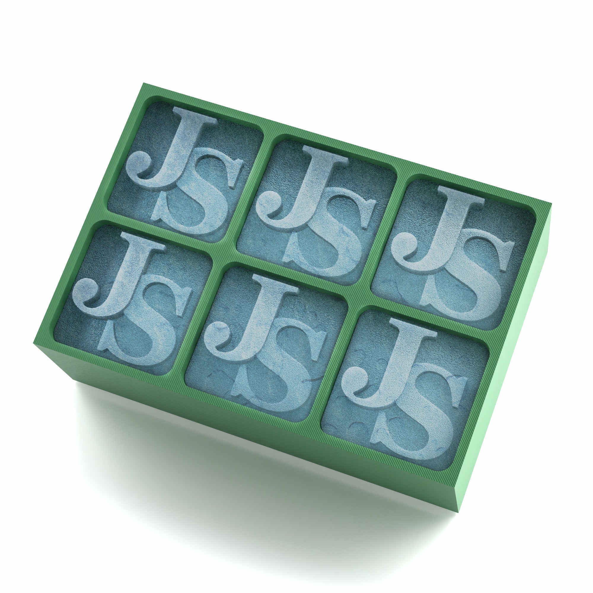 Fresh green tray featuring six elegant JS initials – a meaningful, eco-friendly ice gift for personal names, events, or promotional giveaways.