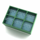 Green silicone tray creating six NICK ice cubes, fun personalised drinkware