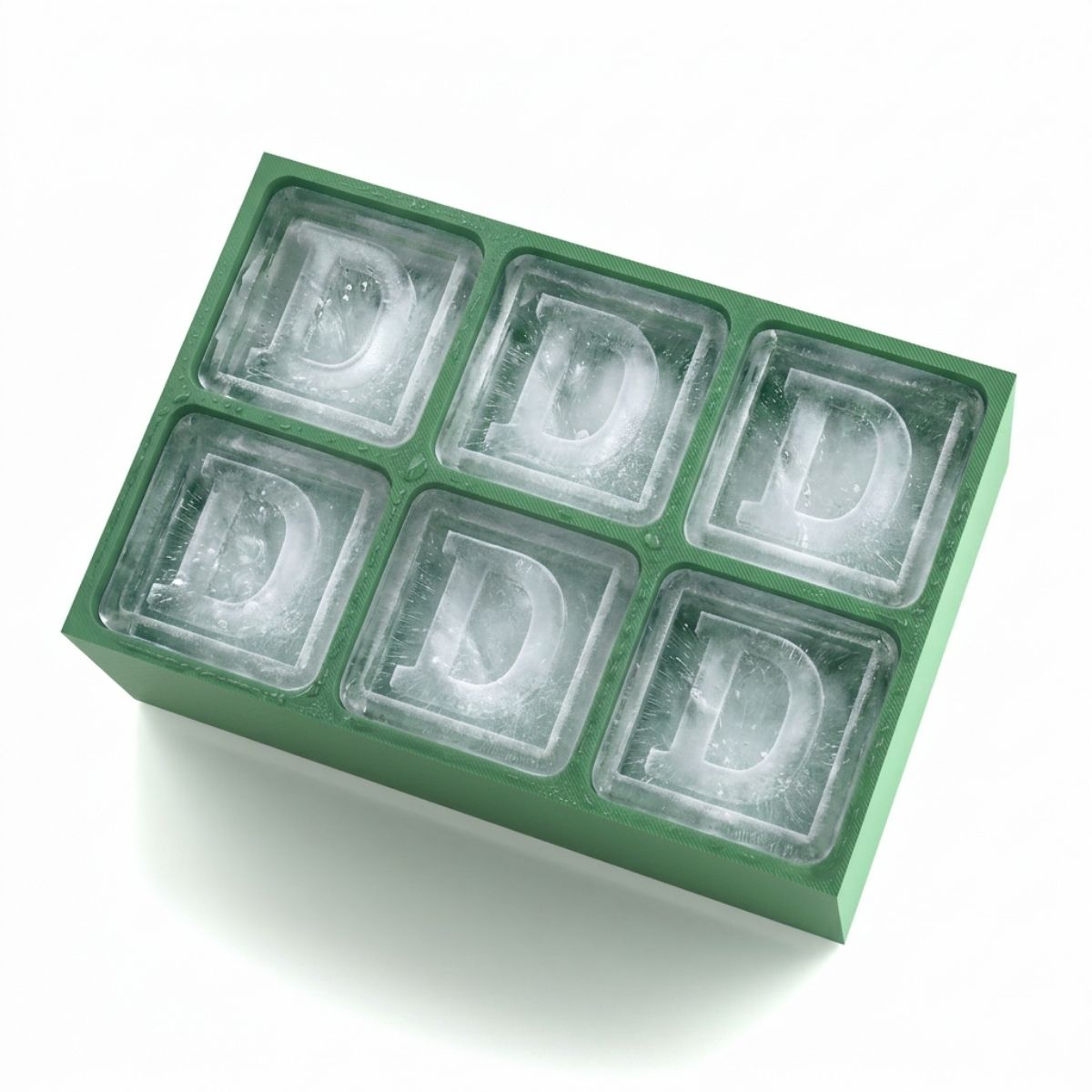 Vibrant green personalised ice tray with D design – unique and fun gift idea