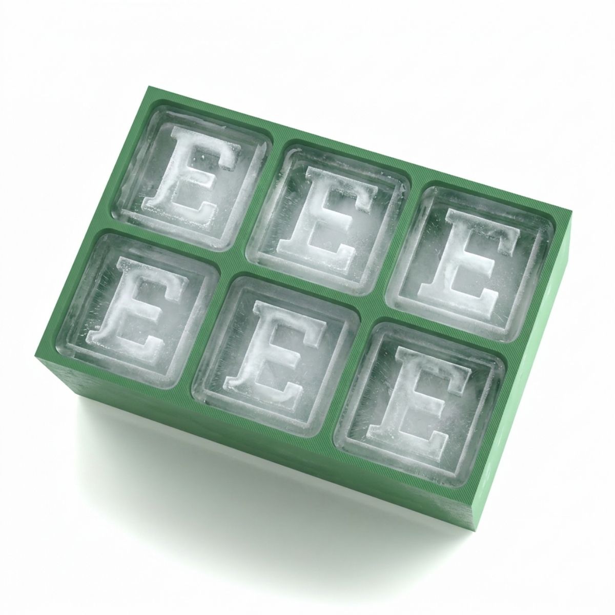 Vibrant green personalised ice tray with E design – unique and fun gift idea