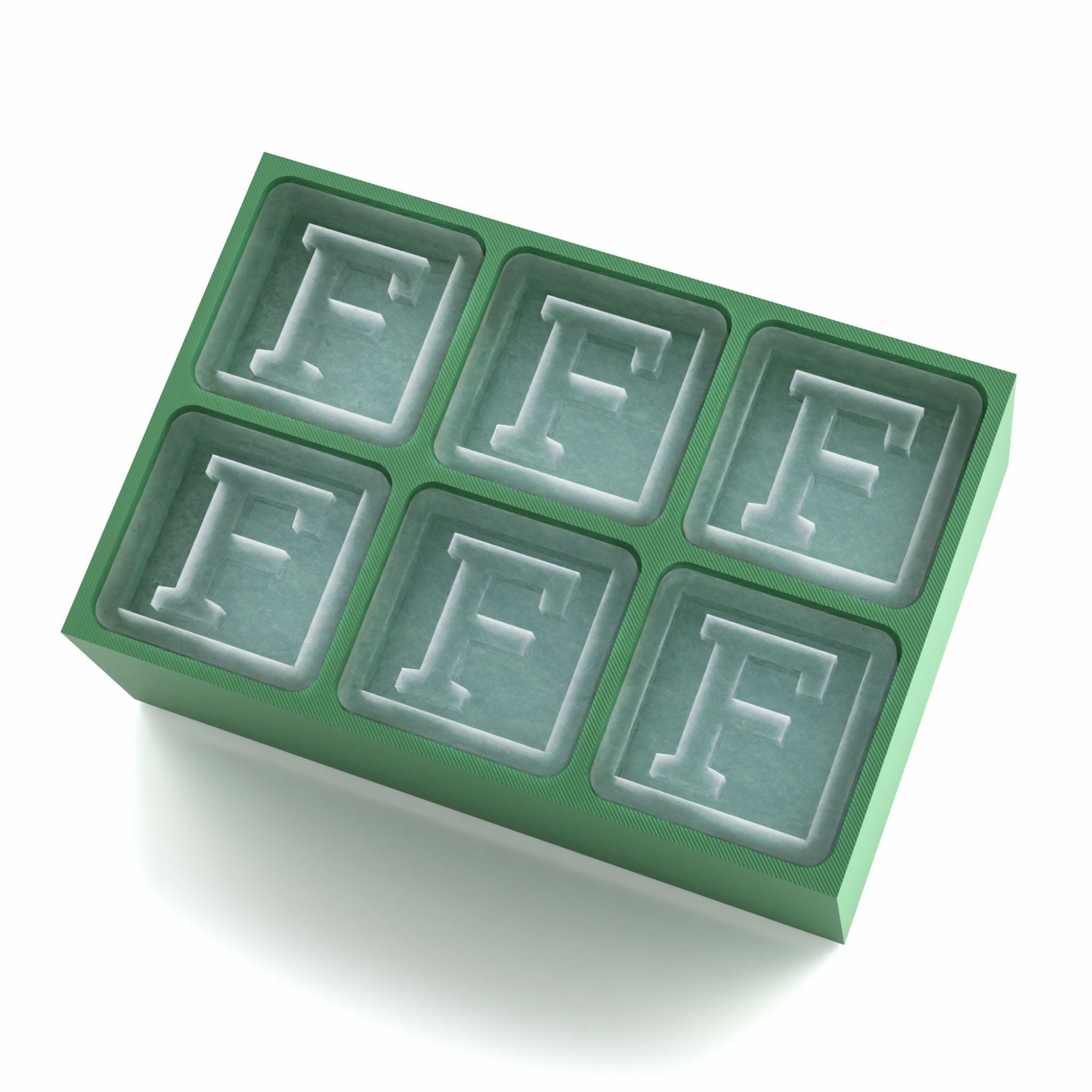 Vibrant green personalised ice tray with F design – unique and fun gift idea