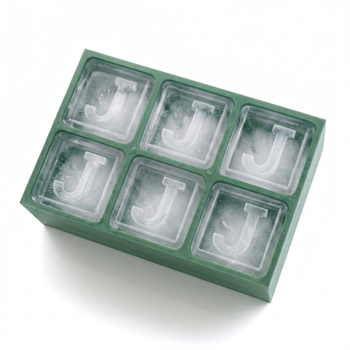 Vibrant green personalised ice tray with J design – unique and fun gift idea