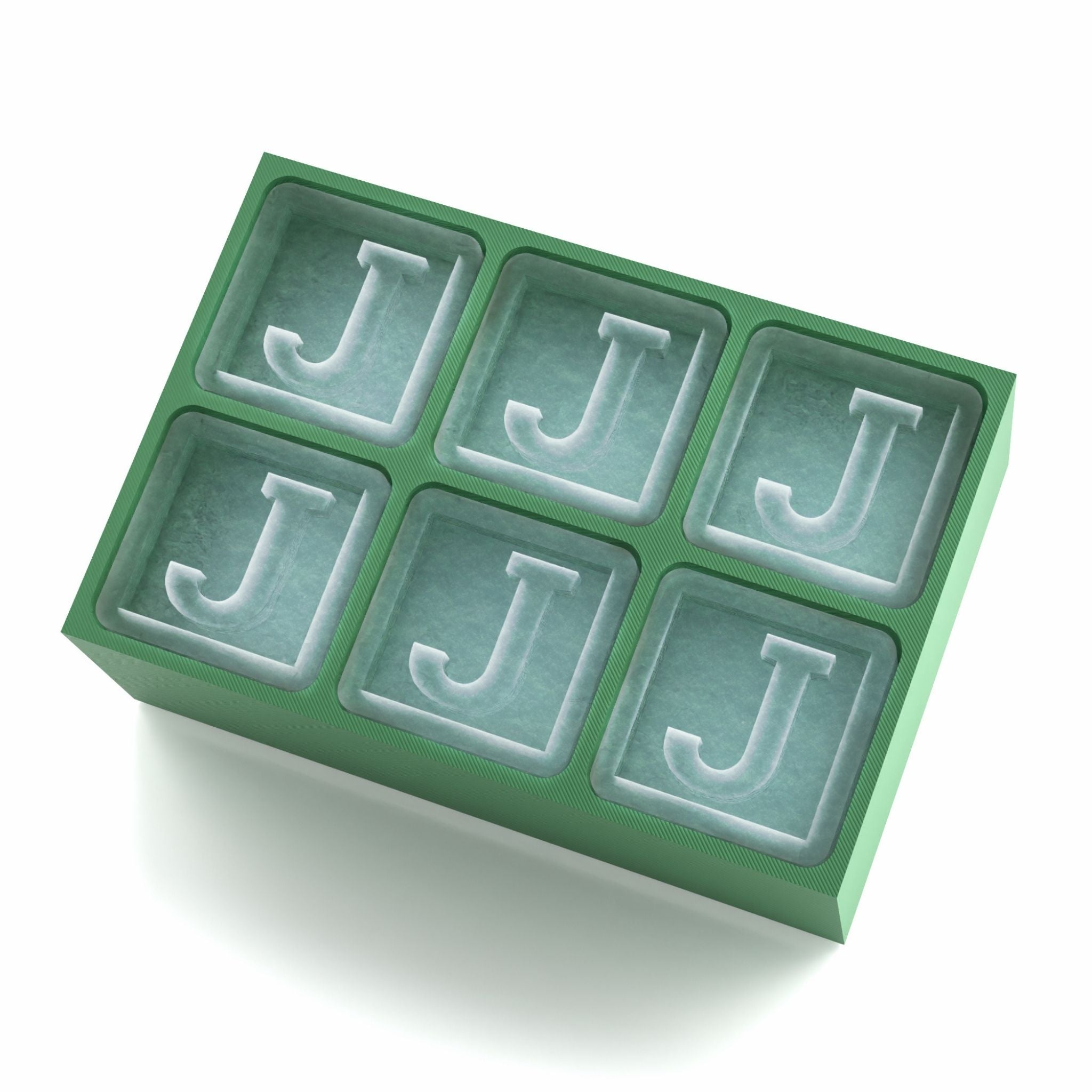 Vibrant green personalised ice tray with J design – unique and fun gift idea