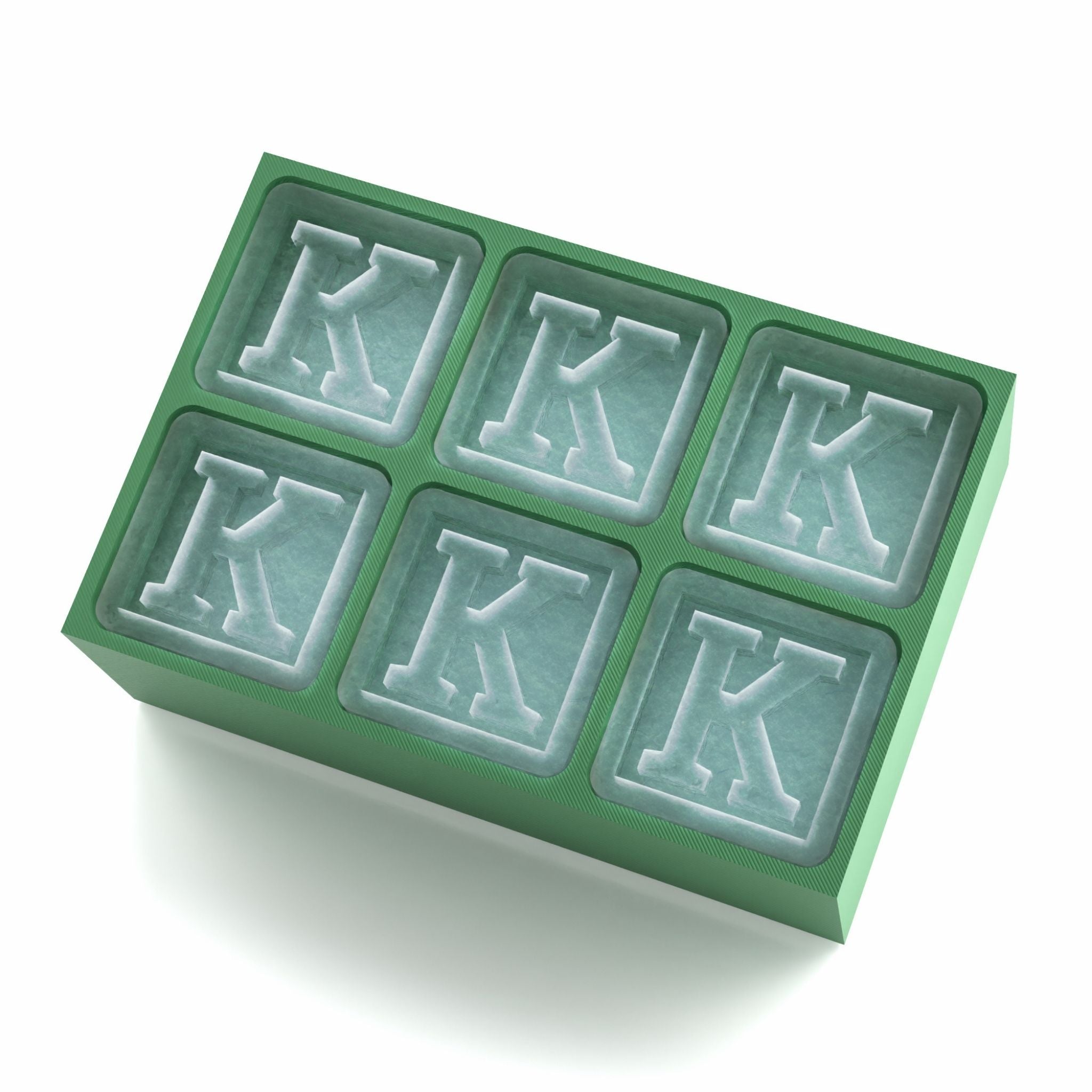 Vibrant green personalised ice tray with K design – unique and fun gift idea