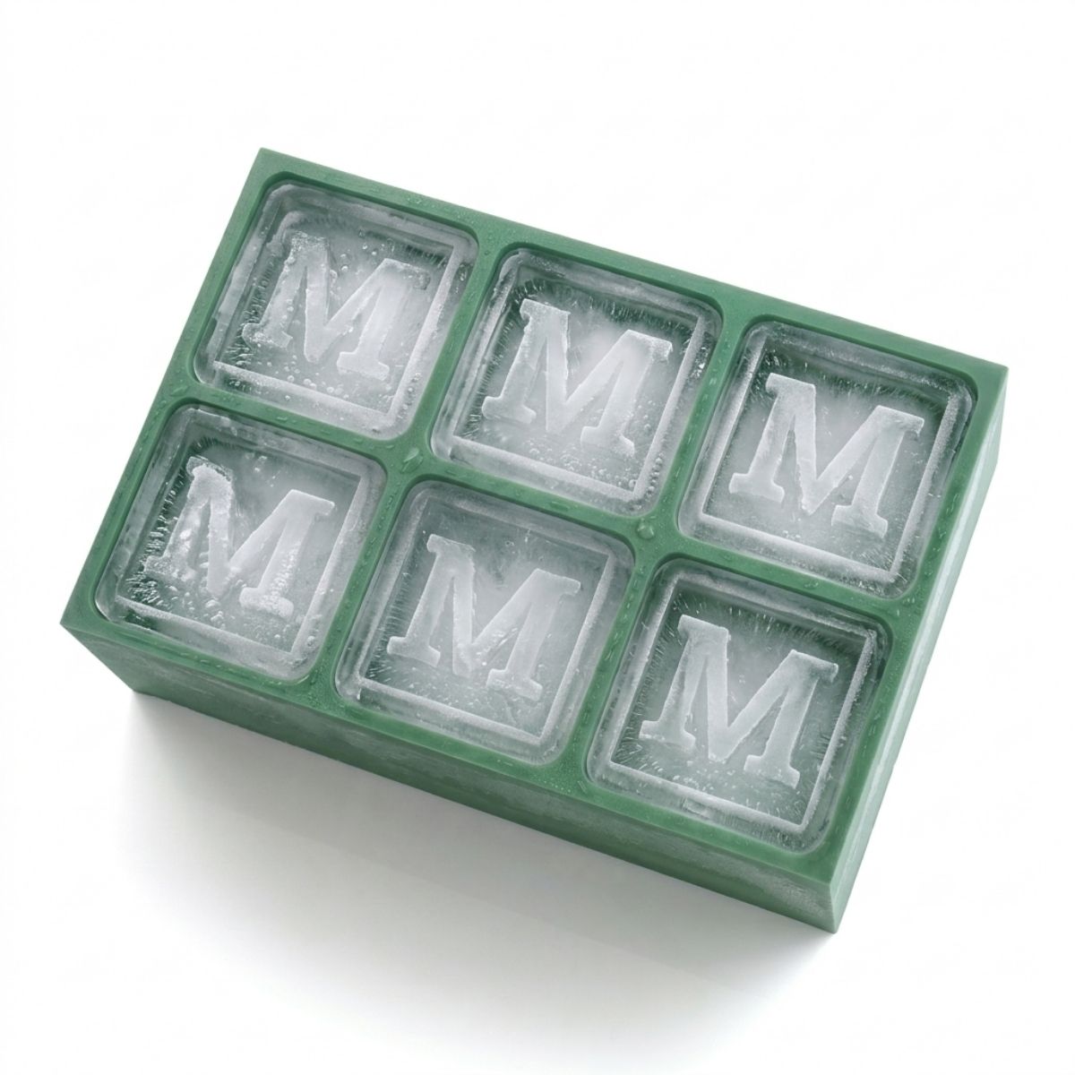 Vibrant green personalised ice tray with M design – unique and fun gift idea