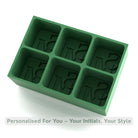 Forest-green silicone ice tray showing SM initials across six cube moulds, a premium handmade bar accessory for cocktails, whisky, and gifting.