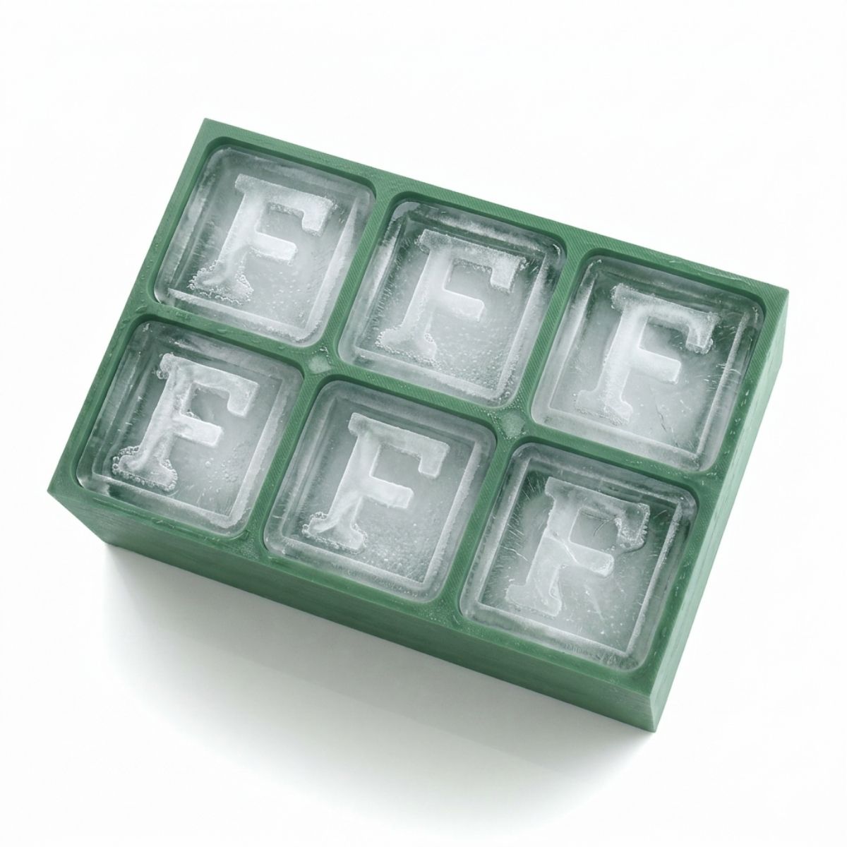 Green 6-cube monogram tray with letter F cubes, a creative and sustainable handmade gift