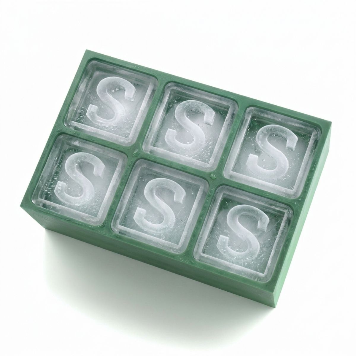 Vibrant green personalised ice tray with S design – unique and fun gift idea