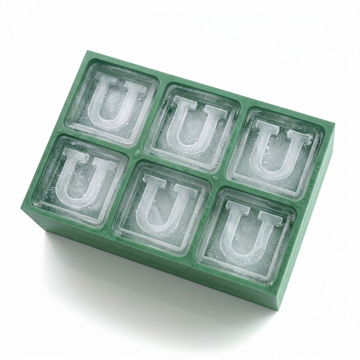 Vibrant green personalised ice tray with U design – unique and fun gift idea