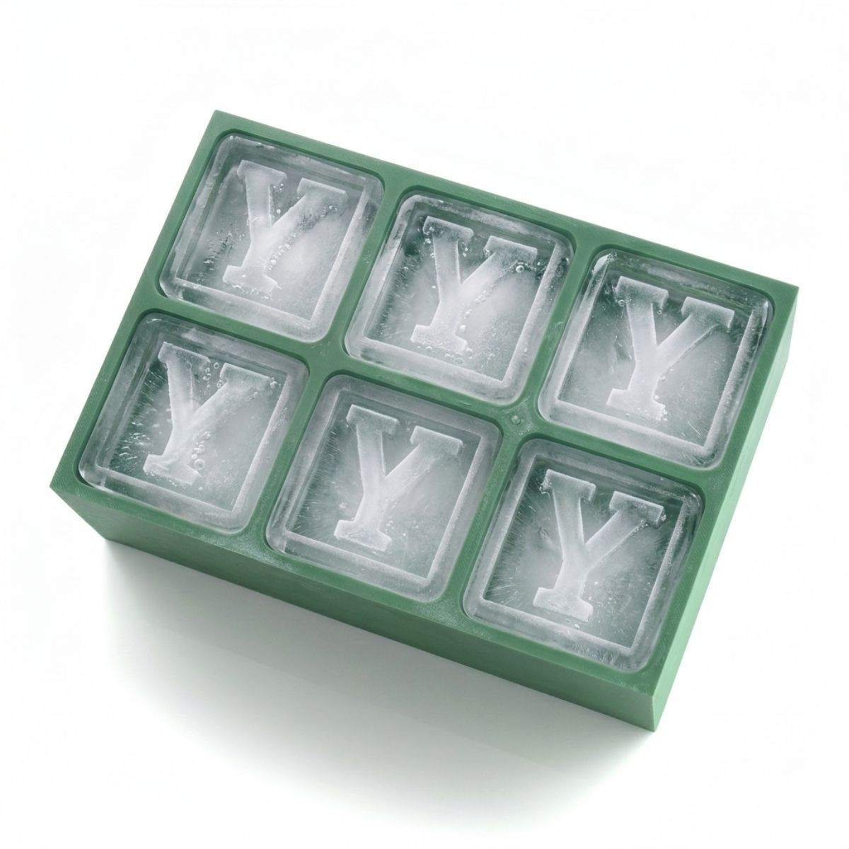 Vibrant green personalised ice tray with Y design – unique and fun gift idea
