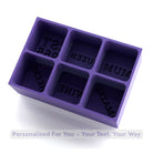 Purple silicone ice cube tray showing reversed engraved text for custom words, handmade in Australia — perfect personalised gift for Mum.