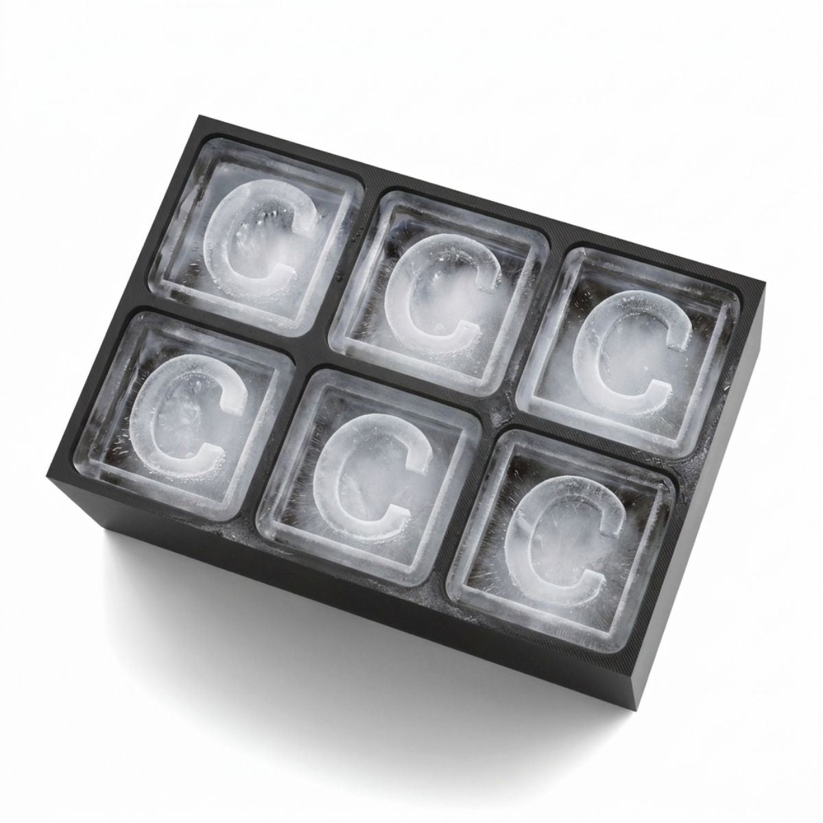 Sleek black ice tray forming C-shaped cubes – ideal for birthdays or thoughtful presents