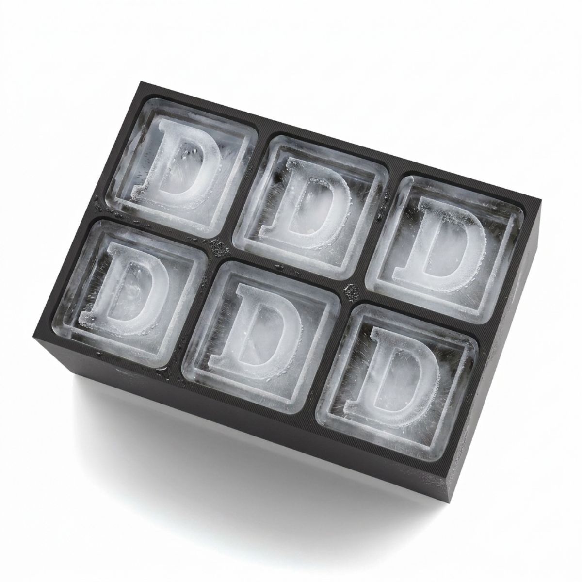 Sleek black ice tray forming D-shaped cubes – ideal for birthdays or thoughtful presents