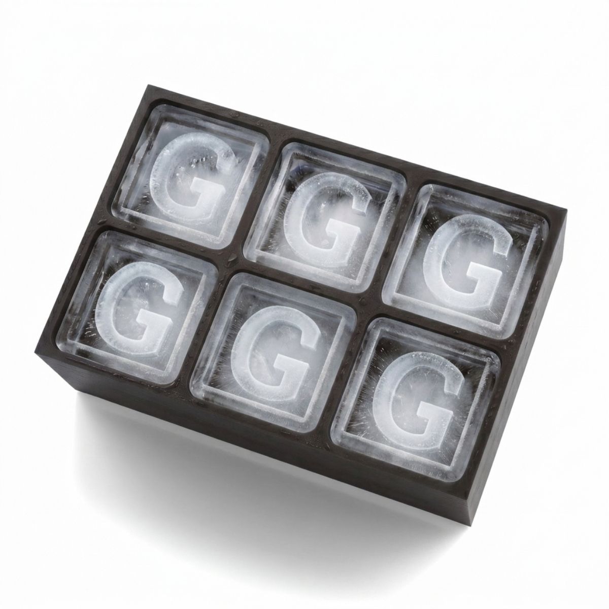Sleek black ice tray forming G-shaped cubes – ideal for birthdays or thoughtful presents