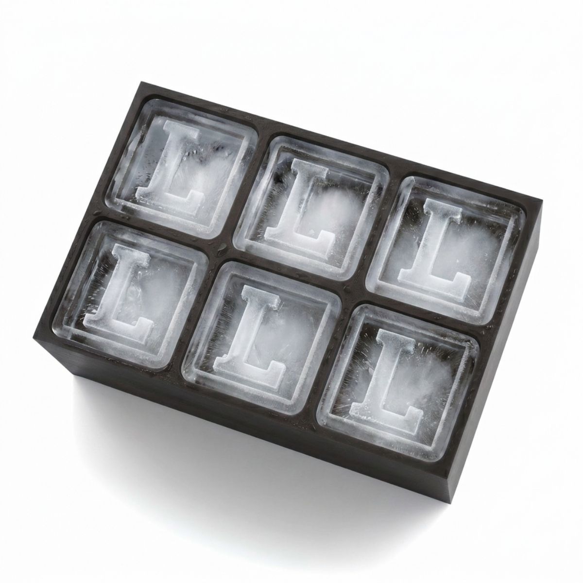 Sleek black ice tray forming L-shaped cubes – ideal for birthdays or thoughtful presents