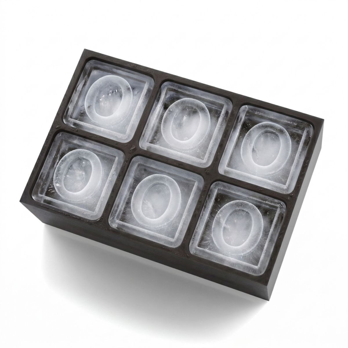 Sleek black ice tray forming O-shaped cubes – ideal for birthdays or thoughtful presents