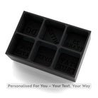 Premium black platinum-silicone ice cube tray with six deep cube moulds designed for personal words like “I DO” or “UNITED”, handmade for romantic gifting.